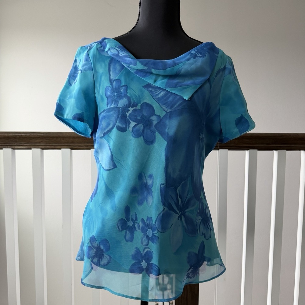Donna Ricco Y2K Fairy‎ Whimsigoth Floral Top Sz 8 Small Blue 90s Retro Romantic